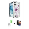 MARSİLYAN™- iPhone 16 Kılıf Kozmos Doku - Siyah 3D Antistatik Mat Seramik Nano Ekran Koruyucu + Raze Metal Kamera Lens - BZ