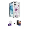 MARSİLYAN™- iPhone 16 Kılıf Kozmos Doku - Siyah 3D Antistatik Mat Seramik Nano Ekran Koruyucu + Bilvis Titan Kamera Lens - GS