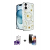 MARSİLYAN™- iPhone 16 Kılıf Kozmos Doku - Siyah 3D Antistatik Mat Seramik Nano Ekran Koruyucu + Bilvis Titan Kamera Lens - GS
