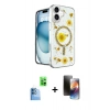 MARSİLYAN™- iPhone 16 Kılıf Kozmos Doku - Siyah 3D Antistatik Mat Seramik Nano Ekran Koruyucu + Raze Metal Kamera Lens - LT