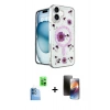 MARSİLYAN™- iPhone 16 Kılıf Kozmos Doku - Siyah 3D Antistatik Mat Seramik Nano Ekran Koruyucu + Raze Metal Kamera Lens - LT