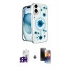 MARSİLYAN™- iPhone 16 Kılıf Kozmos Doku - Siyah 3D Antistatik Mat Seramik Nano Ekran Koruyucu + Bilvis Titan Kamera Lens - SH