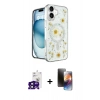 MARSİLYAN™- iPhone 16 Kılıf Kozmos Doku - Siyah 3D Antistatik Mat Seramik Nano Ekran Koruyucu + Bilvis Titan Kamera Lens - SH