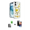 MARSİLYAN™- iPhone 16 Kılıf Kozmos Doku - Siyah 3D Antistatik Mat Seramik Nano Ekran Koruyucu + Siyah Raze Metal Kamera Lens