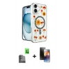 MARSİLYAN™- iPhone 16 Kılıf Kozmos Doku - Siyah 3D Antistatik Mat Seramik Nano Ekran Koruyucu + Siyah Raze Metal Kamera Lens