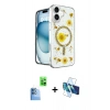 MARSİLYAN™- iPhone 16 Kılıf Kozmos Doku - Siyah 3D Antistatik Seramik Nano Ekran Koruyucu + Raze Metal Kamera Lens - LT
