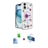 MARSİLYAN™- iPhone 16 Kılıf Kozmos Doku - Siyah 3D Antistatik Seramik Nano Ekran Koruyucu + Raze Metal Kamera Lens - LT