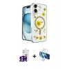 MARSİLYAN™- iPhone 16 Kılıf Kozmos Doku - Siyah 3D Antistatik Seramik Nano Ekran Koruyucu + Bilvis Titan Kamera Lens - PE