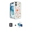 MARSİLYAN™- iPhone 16 Kılıf Kozmos Doku - Siyah 3D Antistatik Seramik Nano Ekran Koruyucu + Pembe PVD Metal Kamera Lens
