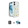 MARSİLYAN™- iPhone 16 Kılıf Kozmos Doku - Siyah 3D Antistatik Seramik Nano Ekran Koruyucu + Pembe PVD Metal Kamera Lens