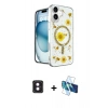 MARSİLYAN™- iPhone 16 Kılıf Kozmos Doku - Siyah 3D Antistatik Seramik Nano Ekran Koruyucu + Pembe PVD Metal Kamera Lens