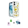 MARSİLYAN™- iPhone 16 Kılıf Kozmos Doku - Siyah 3D Antistatik Seramik Nano Ekran Koruyucu + Raze Metal Kamera Lens - PE