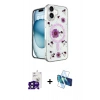 MARSİLYAN™- iPhone 16 Kılıf Kozmos Doku - Siyah 3D Antistatik Seramik Nano Ekran Koruyucu + Bilvis Titan Kamera Lens - SH