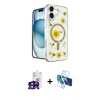 MARSİLYAN™- iPhone 16 Kılıf Kozmos Doku - Siyah 3D Antistatik Seramik Nano Ekran Koruyucu + Bilvis Titan Kamera Lens - SH