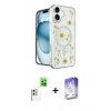 MARSİLYAN™- iPhone 16 Kılıf Kozmos Doku - Siyah Bilvis 5in1 3D Magic Cam Ekran Koruyucu + Raze Metal Kamera Lens - BZ