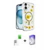 MARSİLYAN™- iPhone 16 Kılıf Kozmos Doku - Siyah Bilvis 5in1 3D Magic Cam Ekran Koruyucu + Raze Metal Kamera Lens - BZ