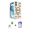 MARSİLYAN™- iPhone 16 Kılıf Kozmos Doku - Siyah Bilvis 5in1 3D Magic Cam Ekran Koruyucu + Raze Metal Kamera Lens - BZ