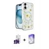 MARSİLYAN™- iPhone 16 Kılıf Kozmos Doku - Siyah Bilvis 5in1 3D Magic Cam Ekran Koruyucu + Bilvis Titan Kamera Lens - YL