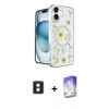 MARSİLYAN™- iPhone 16 Kılıf Kozmos Doku - Siyah Bilvis 5in1 3D Magic Cam Ekran Koruyucu + PVD Metal Kamera Lens - MI