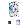 MARSİLYAN™- iPhone 16 Kılıf Kozmos Doku - Siyah Bilvis 5in1 3D Magic Cam Ekran Koruyucu + PVD Metal Kamera Lens - MI