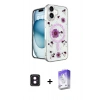 MARSİLYAN™- iPhone 16 Kılıf Kozmos Doku - Siyah Bilvis 5in1 3D Magic Cam Ekran Koruyucu + PVD Metal Kamera Lens - PE