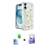 MARSİLYAN™- iPhone 16 Kılıf Kozmos Doku - Siyah Bilvis 5in1 5D Magic Hayalet Cam Ekran Koruyucu + Raze Metal Kamera Lens - LT