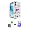 MARSİLYAN™- iPhone 16 Kılıf Kozmos Doku - Siyah Bilvis 5in1 5D Magic Hayalet Cam Ekran Koruyucu + Raze Metal Kamera Lens - SH