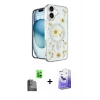MARSİLYAN™- iPhone 16 Kılıf Kozmos Doku - Siyah Bilvis 5in1 5D Magic Hayalet Cam Ekran Koruyucu + Raze Metal Kamera Lens - SH