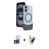 MARSİLYAN™- iPhone 16 Kılıf Kozmos Form Özel Seri - Şeffaf Pasifik Cam Ekran Koruyucu + Bilvis Titan Kamera Lens - GS