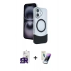 MARSİLYAN™- iPhone 16 Kılıf Kozmos Form Özel Seri - Şeffaf Pasifik Cam Ekran Koruyucu + Bilvis Titan Kamera Lens - YL