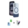 MARSİLYAN™- iPhone 16 Kılıf Kozmos Form Özel Seri - Şeffaf Pasifik Cam Ekran Koruyucu + Raze Metal Kamera Lens - LT