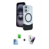 MARSİLYAN™- iPhone 16 Kılıf Kozmos Form Özel Seri - Şeffaf Pasifik Cam Ekran Koruyucu + Raze Metal Kamera Lens - LT