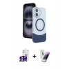 MARSİLYAN™- iPhone 16 Kılıf Kozmos Form Özel Seri - Şeffaf Pasifik Cam Ekran Koruyucu + Pembe Bilvis Titan Kamera Lens