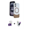MARSİLYAN™- iPhone 16 Kılıf Kozmos Form Özel Seri - Şeffaf Pasifik Cam Ekran Koruyucu + Pembe Bilvis Titan Kamera Lens