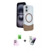 MARSİLYAN™- iPhone 16 Kılıf Kozmos Form Özel Seri - Şeffaf Pasifik Cam Ekran Koruyucu + Raze Metal Kamera Lens - PE