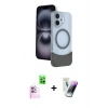 MARSİLYAN™- iPhone 16 Kılıf Kozmos Form Özel Seri - Şeffaf Pasifik Cam Ekran Koruyucu + Raze Metal Kamera Lens - PE