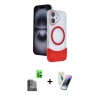 MARSİLYAN™- iPhone 16 Kılıf Kozmos Form Özel Seri - Şeffaf Pasifik Cam Ekran Koruyucu + Siyah Raze Metal Kamera Lens