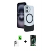 MARSİLYAN™- iPhone 16 Kılıf Kozmos Form Özel Seri - Siyah 360 Mat Full Body Arka Koruyucu + Raze Metal Kamera Lens - BZ