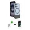 MARSİLYAN™- iPhone 16 Kılıf Kozmos Form Özel Seri - Siyah 360 Mat Full Body Arka Koruyucu + Raze Metal Kamera Lens - BZ