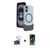 MARSİLYAN™- iPhone 16 Kılıf Kozmos Form Özel Seri - Siyah 360 Mat Full Body Arka Koruyucu + Bilvis Titan Kamera Lens - YL