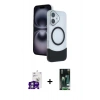 MARSİLYAN™- iPhone 16 Kılıf Kozmos Form Özel Seri - Siyah 360 Mat Full Body Arka Koruyucu + Bilvis Titan Kamera Lens - GS