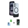 MARSİLYAN™- iPhone 16 Kılıf Kozmos Form Özel Seri - Siyah 360 Mat Full Body Arka Koruyucu + Raze Metal Kamera Lens - LT