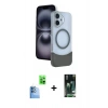 MARSİLYAN™- iPhone 16 Kılıf Kozmos Form Özel Seri - Siyah 360 Mat Full Body Arka Koruyucu + Raze Metal Kamera Lens - LT