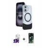 MARSİLYAN™- iPhone 16 Kılıf Kozmos Form Özel Seri - Siyah 360 Mat Full Body Arka Koruyucu + Pembe Bilvis Titan Kamera Lens
