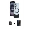 MARSİLYAN™- iPhone 16 Kılıf Kozmos Form Özel Seri - Siyah 3D Antistatik Hayalet Cam Ekran Koruyucu + PVD Metal Kamera Lens - PE
