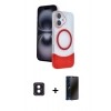 MARSİLYAN™- iPhone 16 Kılıf Kozmos Form Özel Seri - Siyah 3D Antistatik Hayalet Cam Ekran Koruyucu + PVD Metal Kamera Lens - PE