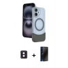 MARSİLYAN™- iPhone 16 Kılıf Kozmos Form Özel Seri - Siyah 3D Antistatik Hayalet Cam Ekran Koruyucu + PVD Metal Kamera Lens - PE