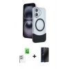 MARSİLYAN™- iPhone 16 Kılıf Kozmos Form Özel Seri - Siyah 3D Antistatik Hayalet Cam Ekran Koruyucu + Raze Metal Kamera Lens - BZ