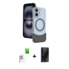 MARSİLYAN™- iPhone 16 Kılıf Kozmos Form Özel Seri - Siyah 3D Antistatik Hayalet Cam Ekran Koruyucu + Raze Metal Kamera Lens - BZ
