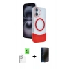 MARSİLYAN™- iPhone 16 Kılıf Kozmos Form Özel Seri - Siyah 3D Antistatik Hayalet Cam Ekran Koruyucu + Raze Metal Kamera Lens - BZ